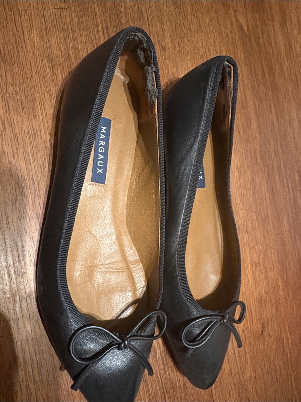 Margaux Black Pointed-Toe Ballet Flats with Bow 37 1/2